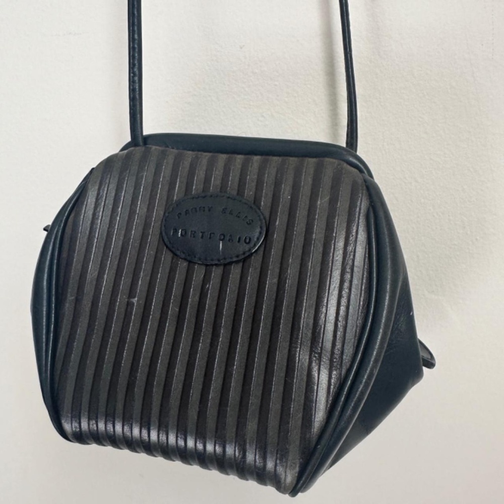 Vintage Perry Ellis Blue Striped Leather Crossbody